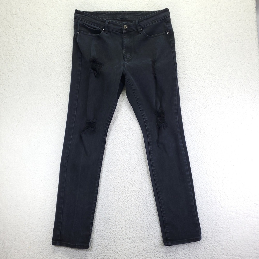Rue21 Premium Supreme Flex Skinny Jeans Mens 34x32 Black Distressed Ripped Denim